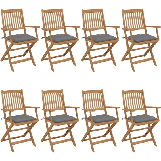 Foldbare havestole 8 stk. i massivt akacietræ med hynder