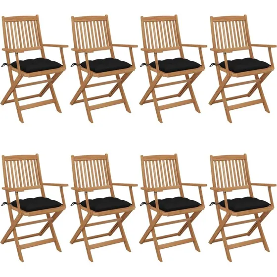 Foldbare havestole i akacietræ 8 stk. med hynder