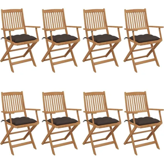 Foldbare havestole i akacietræ 8 stk. med hynder