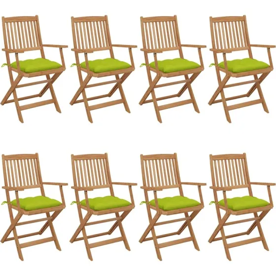 Foldbare havestole i akacietræ 8 stk. med hynder