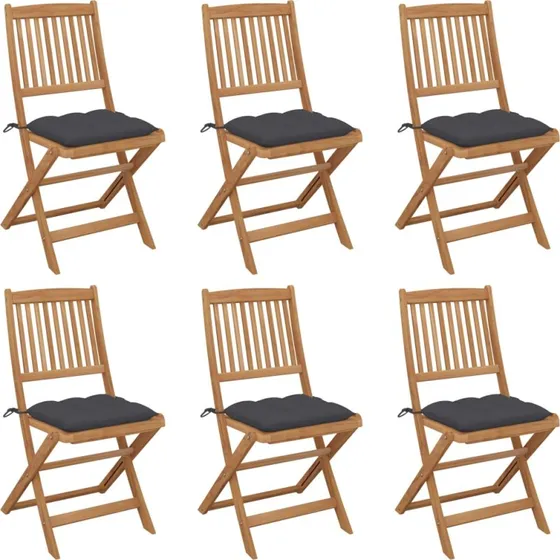 Foldbare havestole 6 stk. i massivt akacietræ med hynder