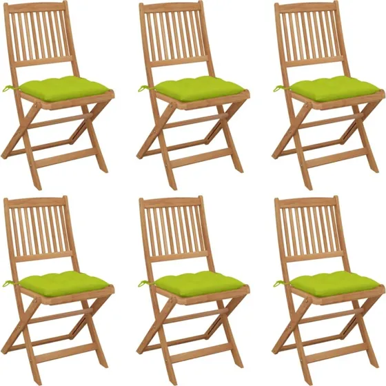 Foldbare havestole i akacietræ 6 stk. m. hynder