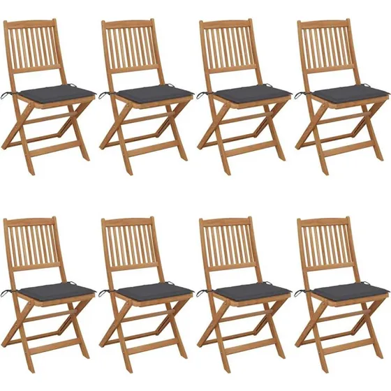Foldbare havestole i massivt akacietræ 8 stk. med hynder