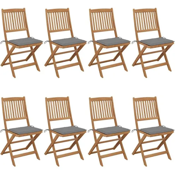 Foldbare havestole i akacietræ 8 stk. med hynder