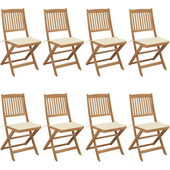 Foldbare havestole i massiv akacietræ, 8 stk. med hynder