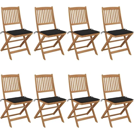 Foldbare havestole 8 stk. i massivt akacietræ med hynder