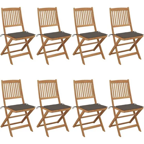 Foldbare havestole 8 stk. med hynder i massivt akacietræ