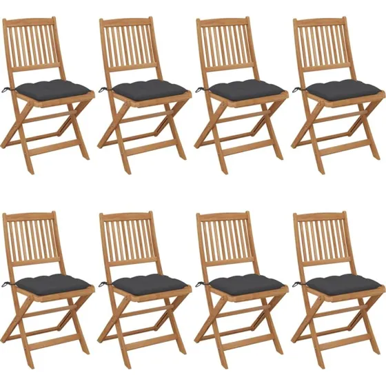 Foldbare havestole i akacietræ 8 stk. med hynder