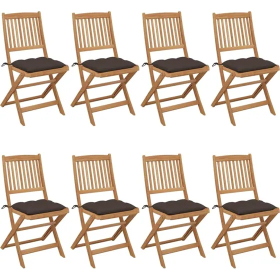 Foldbare havestole 8 stk. i massivt akacietræ med hynder