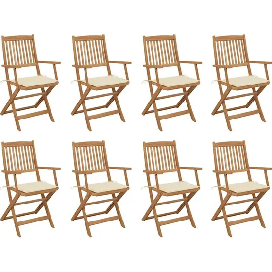 Foldbare havestole 8 stk. med hynder i akacietræ