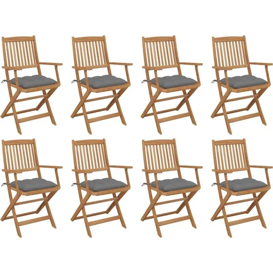 Foldbare havestole i massiv akacietræ 8 stk. med hynder