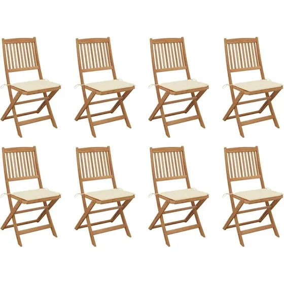 Foldbare havestole 8 stk. i massivt akacietræ med hynder