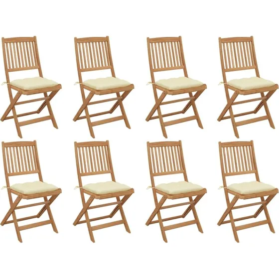 Foldbare havestole 8 stk. med hynder i massiv akacietræ