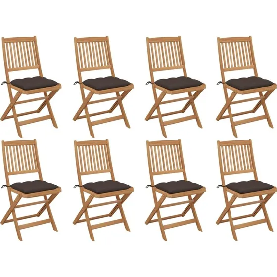 Foldbare havestole 8 stk. med hynder i akacietræ
