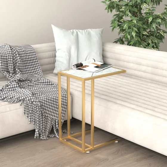Sidebord 50x35x65 cm – hærdet glas & hvid marmor