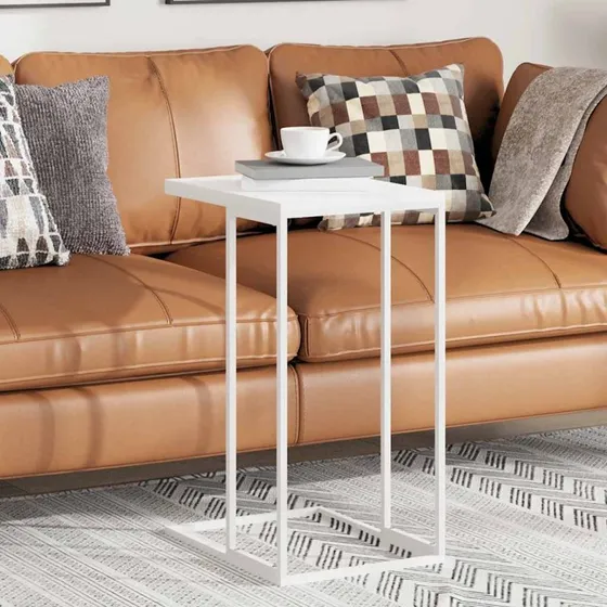 C-formet sidebord 40x30x59 cm hvid - konstrueret træ & jern