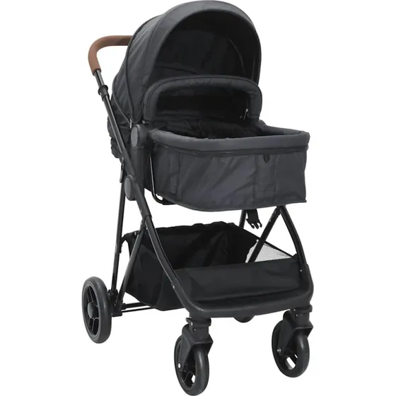 2-i-1 klapvogn i stl - antracit/sort