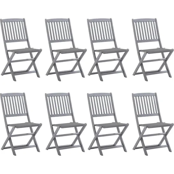 Foldbare havestole 8 stk. m. hynder i massivt akacietræ