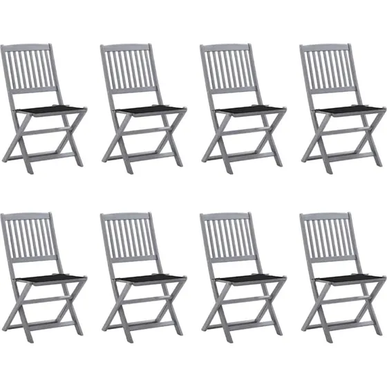 Foldbare havestole 8 stk. i massivt akacietræ med hynder