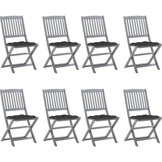 Foldbare havestole 8 stk. med hynder i massivt akacietræ