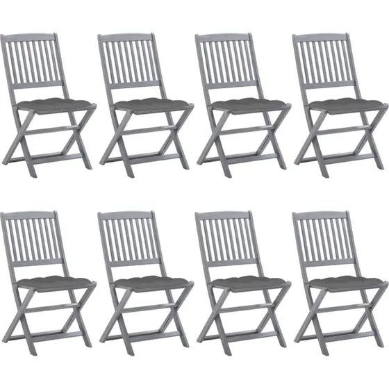 Foldbare havestole 8 stk. med hynder i massiv akacietræ