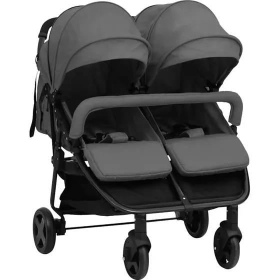 Tvillingeklapvogn i stl - mrkegr/sort