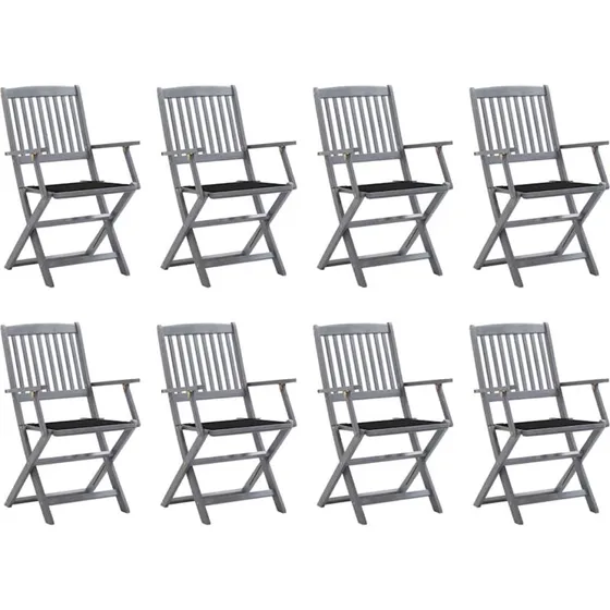 Foldbare havestole i akacietræ, 8 stk. med hynder