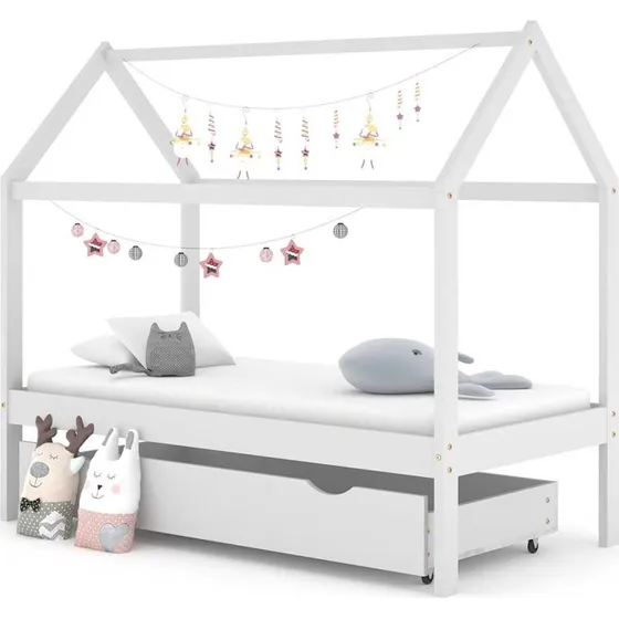 Sengeramme til brneseng 80x160 cm i fyrretr med skuffe