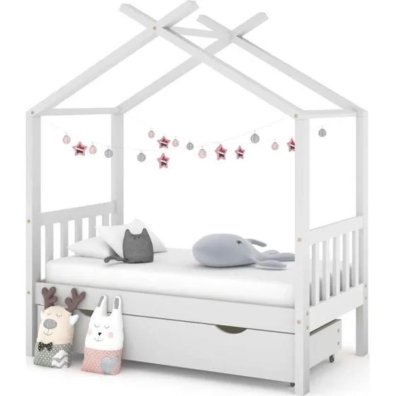 Børneseng stel 70x140 cm med skuffe - hvid fyrretræ