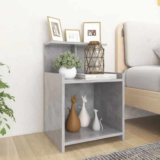 Sengeborde 2 stk. 40x35x60 cm konstrueret træ – betongrå