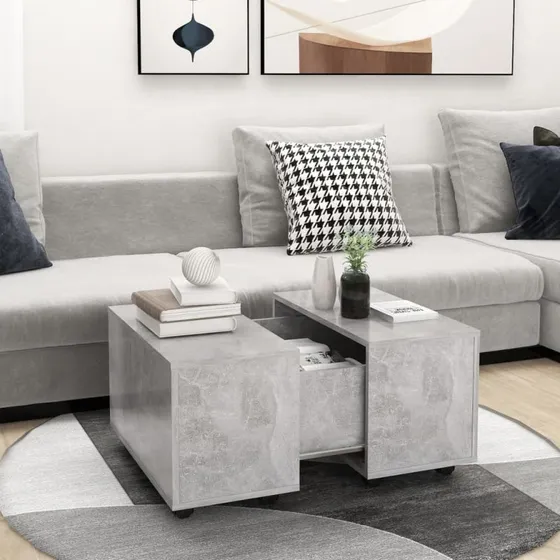 Sofabord 60x60x38 cm i konstrueret træ - betongrå