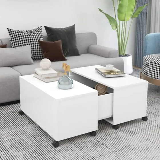Sofabord 75x75x38 cm hvidt konstrueret træ