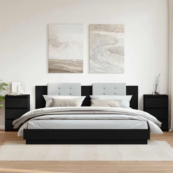 Sengeborde 2 stk. 40x35x62,5 cm – sort, 3 skuffer
