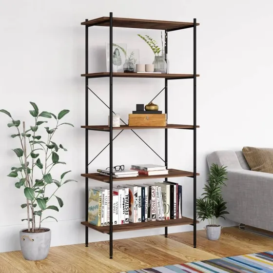 Reol 5 hylder 80x40x163 cm - sort/natur