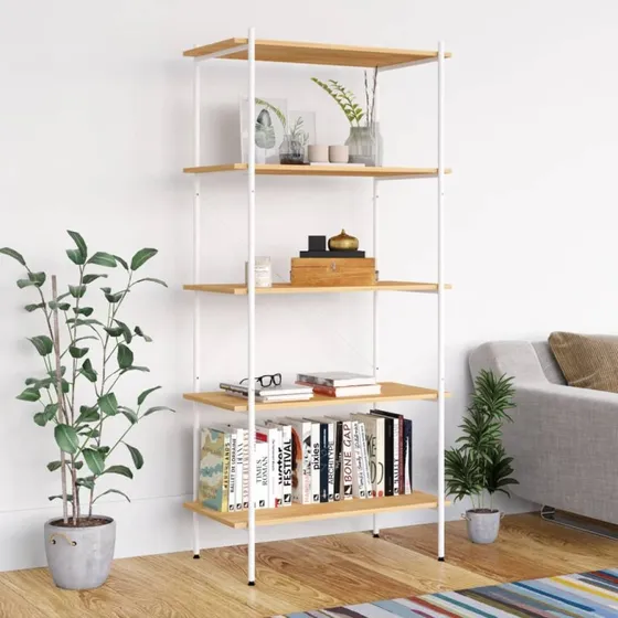 Reol med 5 hylder 80x40x163 cm – hvid/egetræ