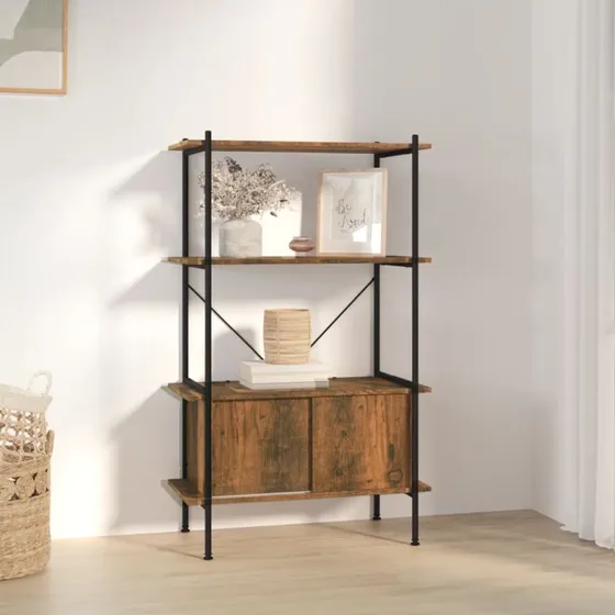 Reol med skab 80x40x130 cm – 4 hylder, stål/træ
