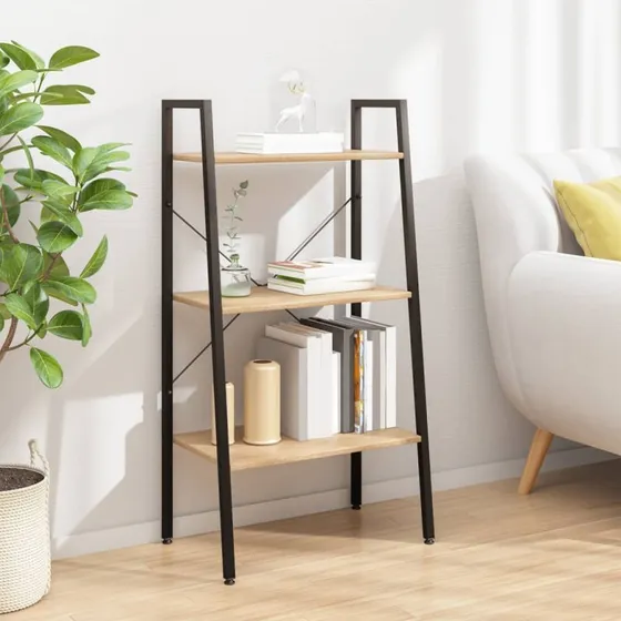 Stigereol 3 hylder 56x35x108 cm - lyst træ & sort stel