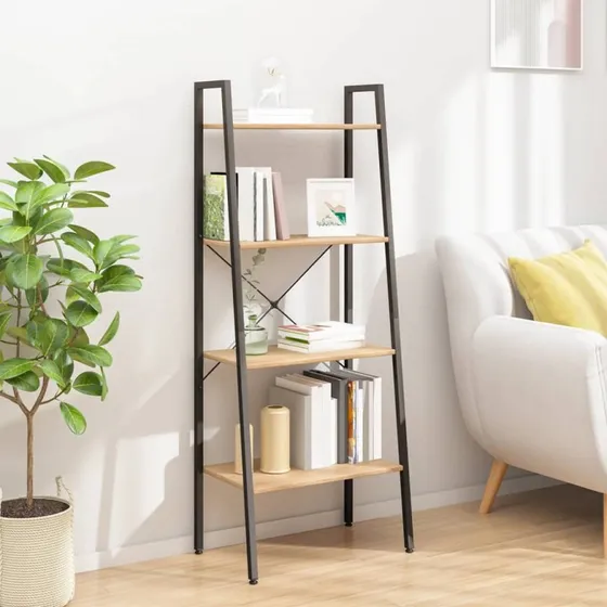 Stigereol 4 hylder 56x35x140 cm – lysebrun/sort