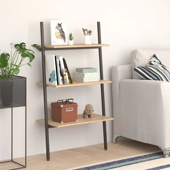 Stigereol 3 hylder 64x34x116 cm - lysebrun/sort
