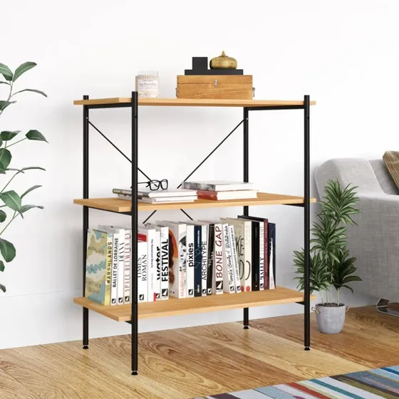 Reol med 3 hylder – sort og eg, 80x40x92 cm
