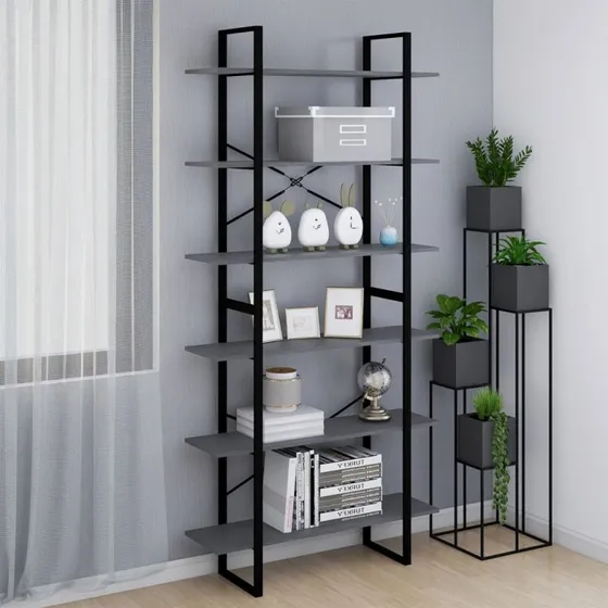 Reol 100x30x210 cm i massivt fyrretræ, grå