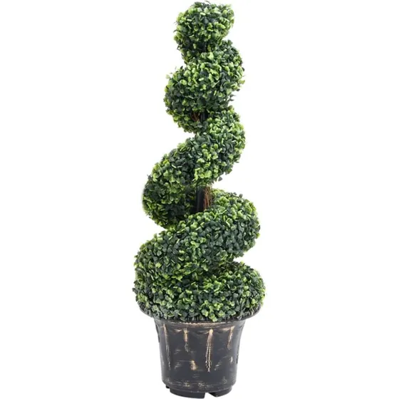 Kunstig buksbom spiral 100 cm med krukke - grøn