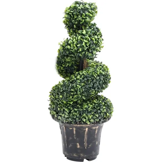 Kunstig buksbom spiral 89 cm med krukke - grøn