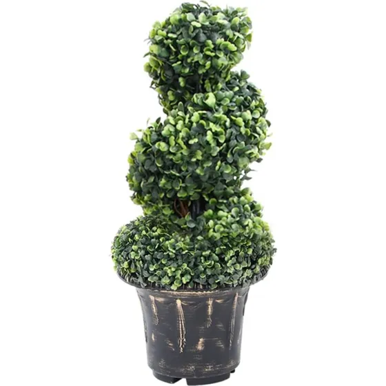 Kunstig buksbom spiral 59 cm med krukke - grøn