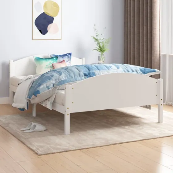 Sengestel 140x200 cm i massivt fyrretræ – hvid
