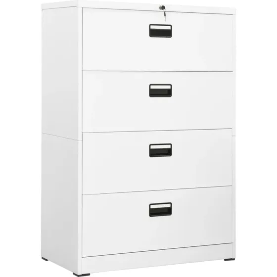 Arkivskab i stål 90x46x134 cm, 4 skuffer, hvid