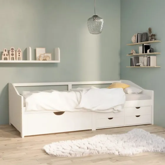 3-personers daybed 90x200 med skuffer, massivt fyrretræ - hvid