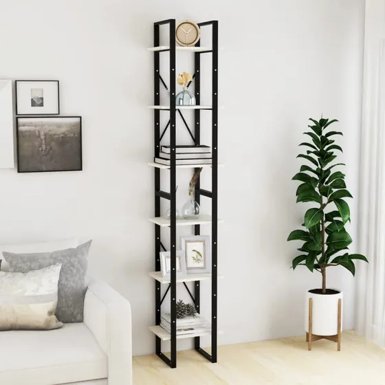 Reol i massivt fyrretræ 40x30x210 cm - hvid, 6 hylder