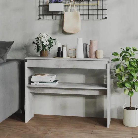 Konsolbord 102x30x80 cm - konstrueret træ, betongrå