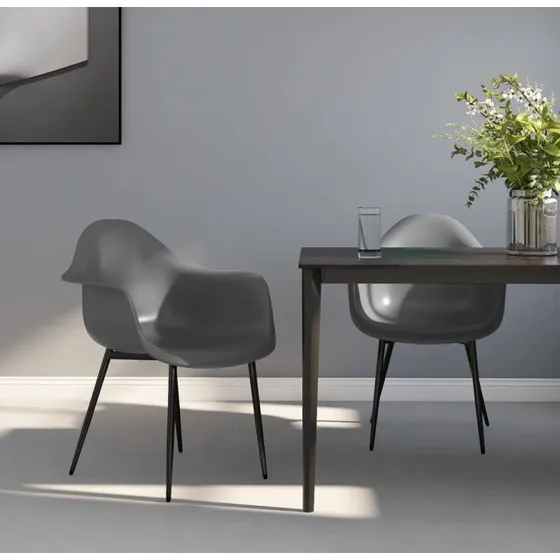 Grå spisebordsstole 2 stk. i PP med metalben